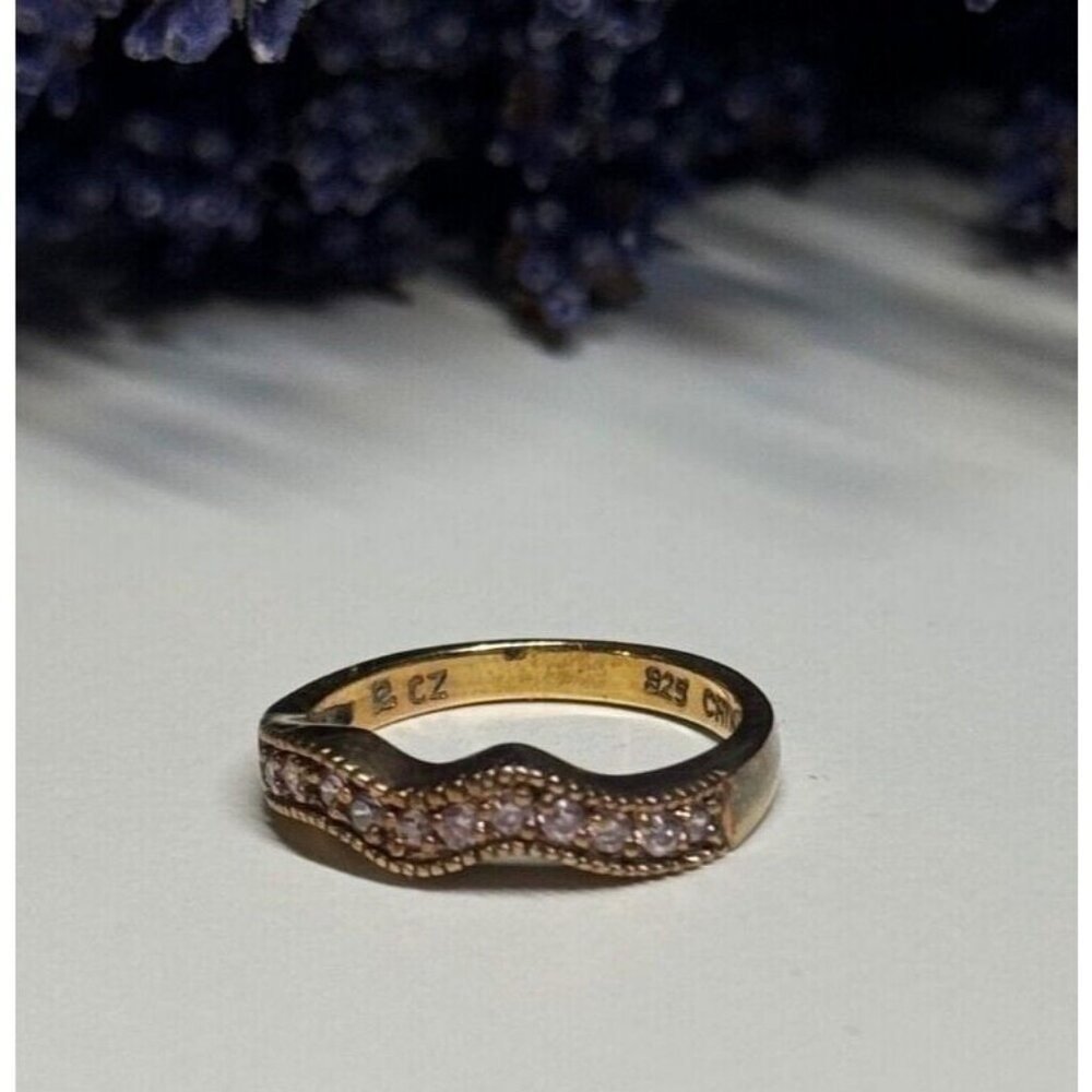 925 STERLING SILVER GOLD PLATED PINK CZ RING SIZE 6
